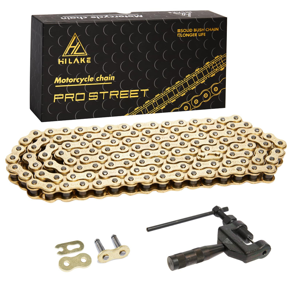 HILAKE front packaging showing 420H chain and included tools, highlights convenience