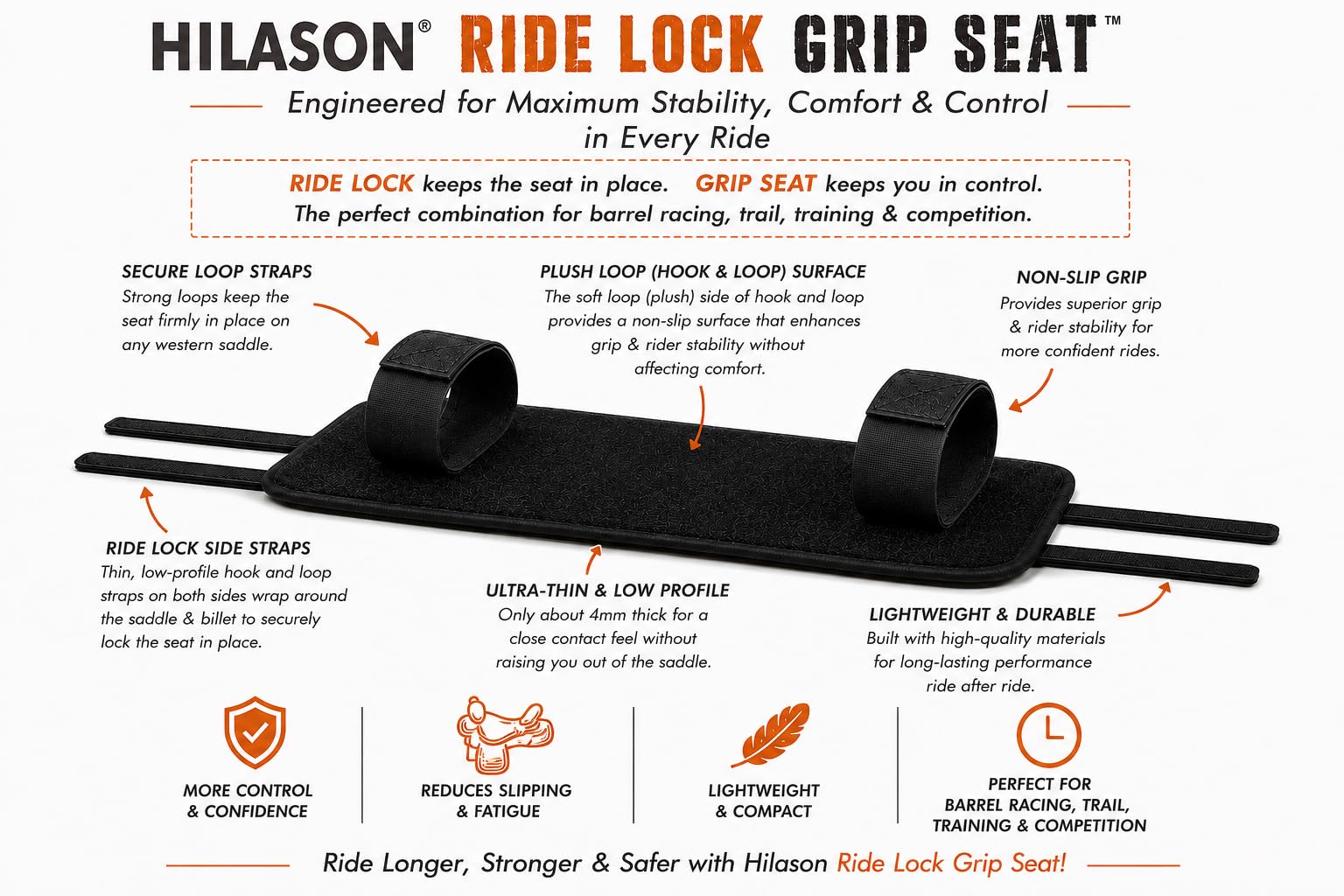 HILASON side view on saddle demonstrating small size compatibility benefit