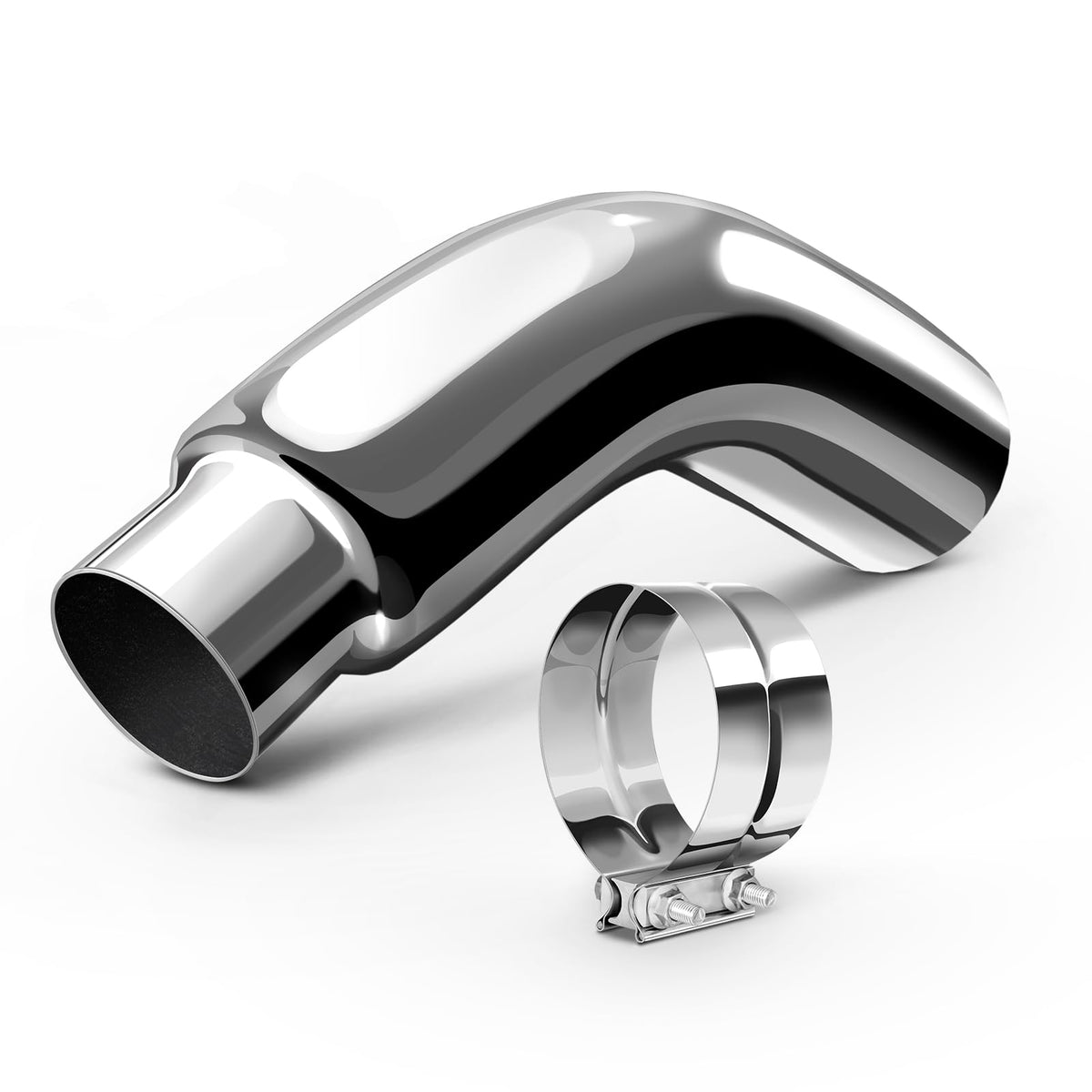 HILMITILE front view of chrome exhaust tip showing polished finish and stepped outlet benefit of refined style