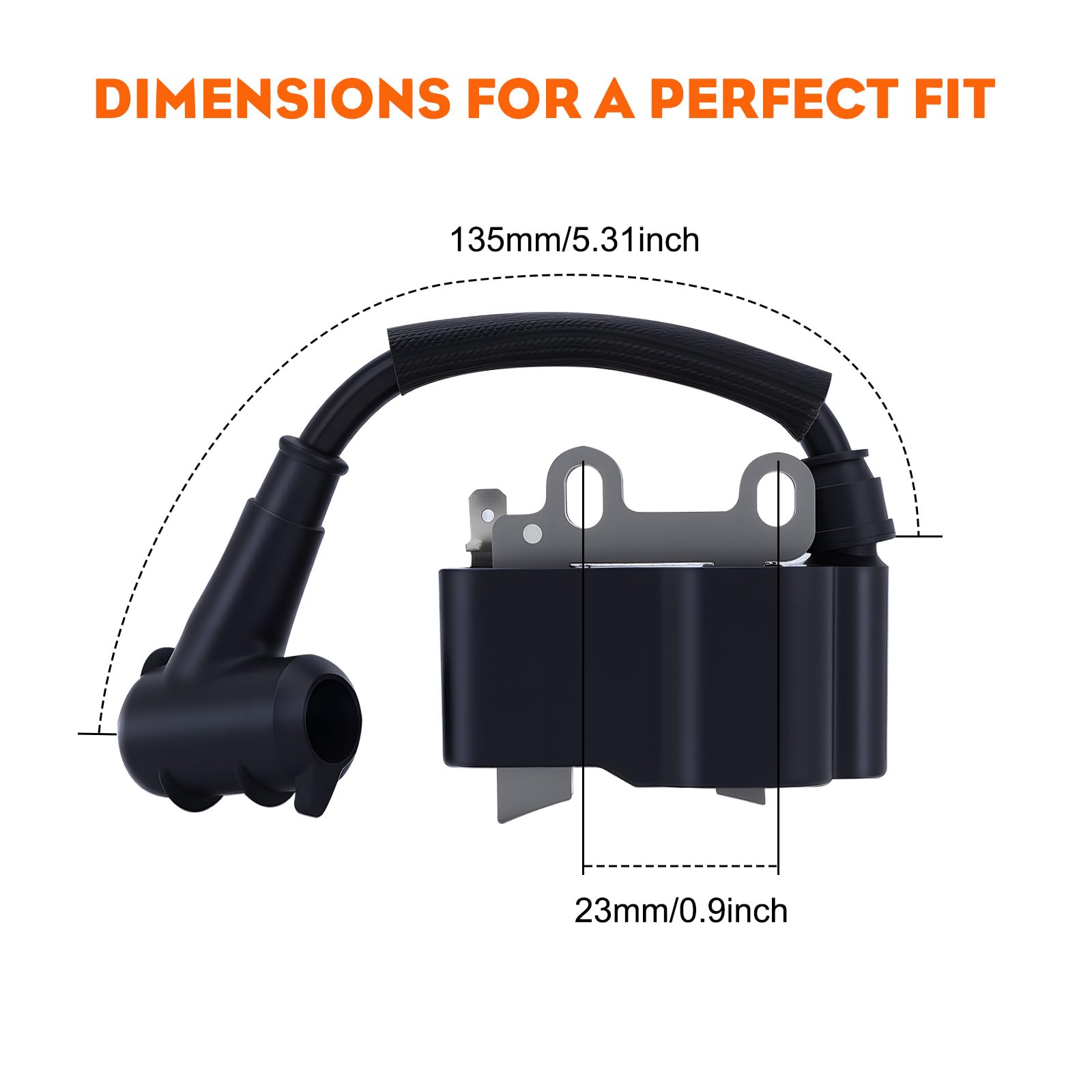 HIPA ignition coil next to ruler showing dimensions for fit verification
