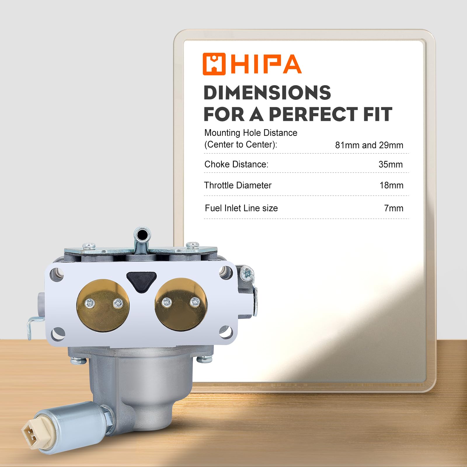Hipa carburetor size comparison with ruler to confirm dimensions and mounting clearance