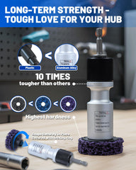 HIPULX attached to impact wrench cleaning wheel hub quickly and efficiently