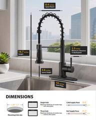 Hiqufet pull-down sprayer extended 17 inches for full sink coverage and easy cleaning