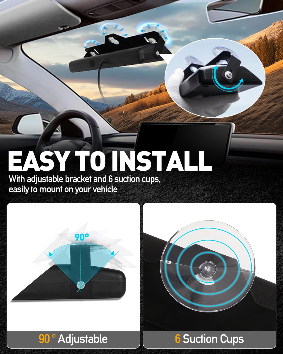HLauto suction cups and adjustable bracket set showing tool-free installation