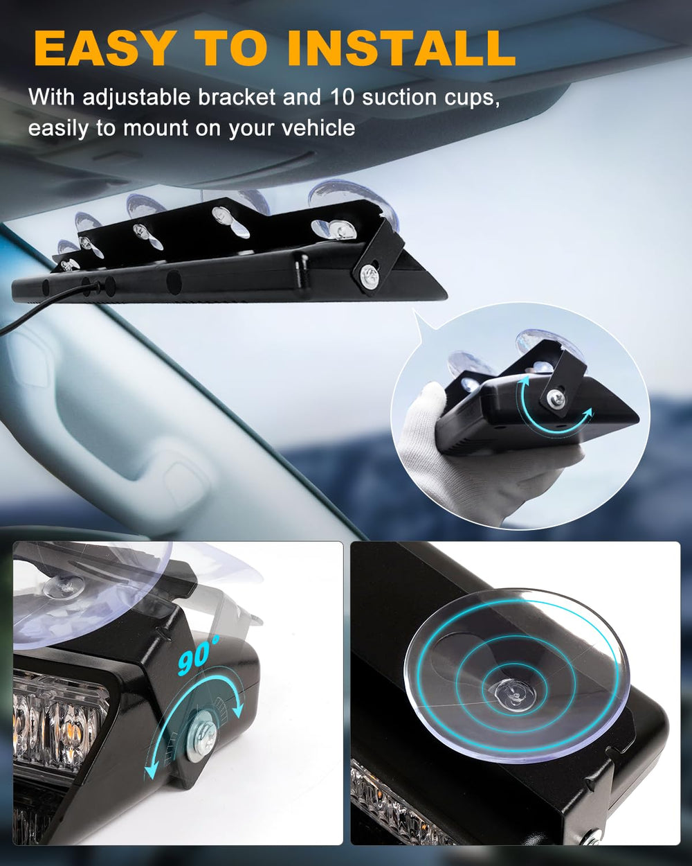 HLauto suction cups and mounting parts showing firm glass attachment for stability