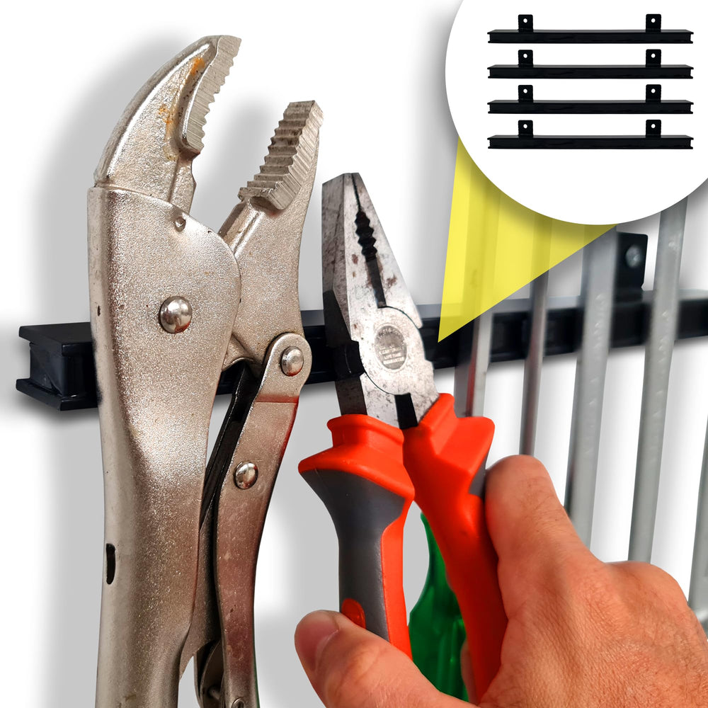 HMmagnets front view of 48-inch assembled bars showing neat tool storage benefit