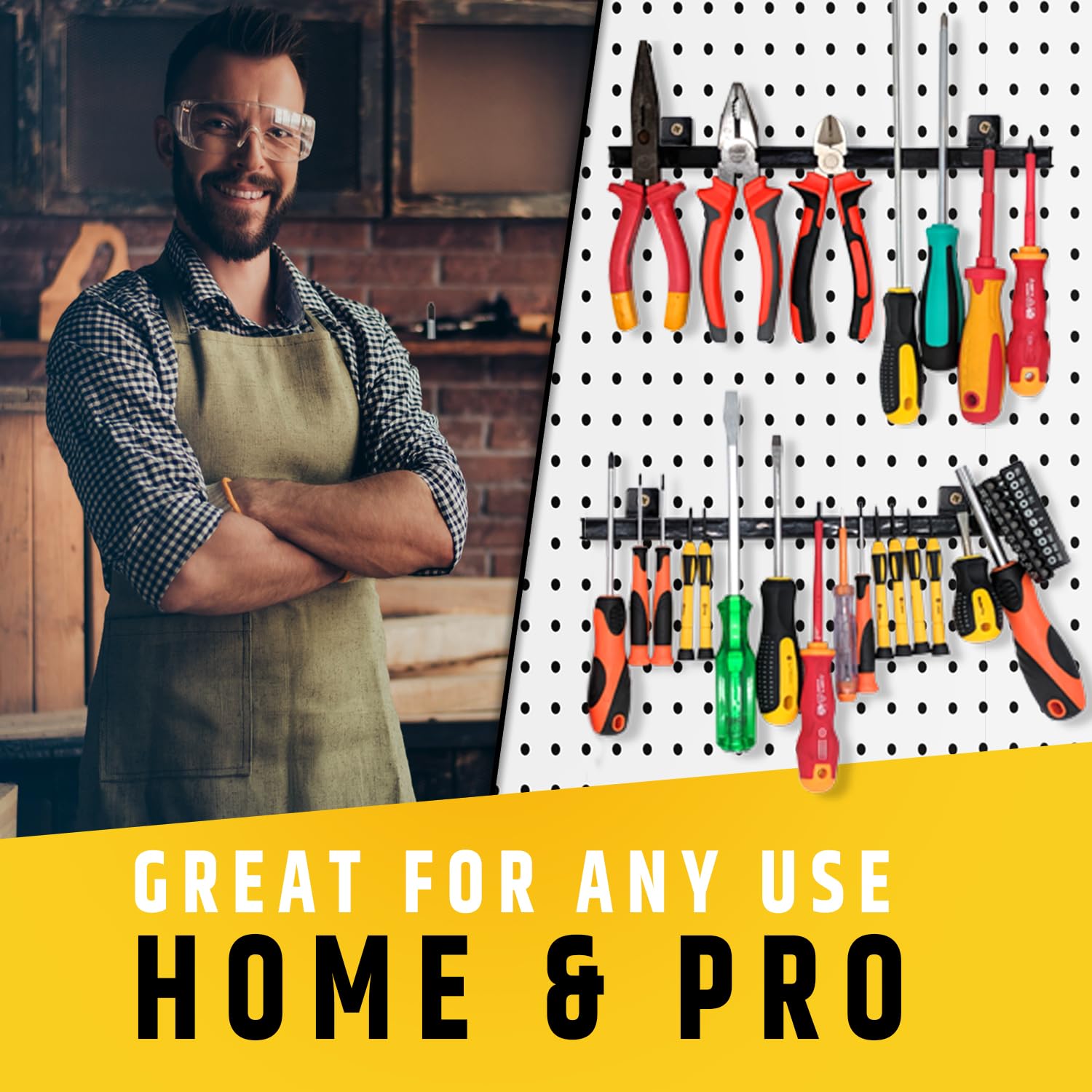 HMmagnets mounted on pegboard displaying flexible mounting options benefit