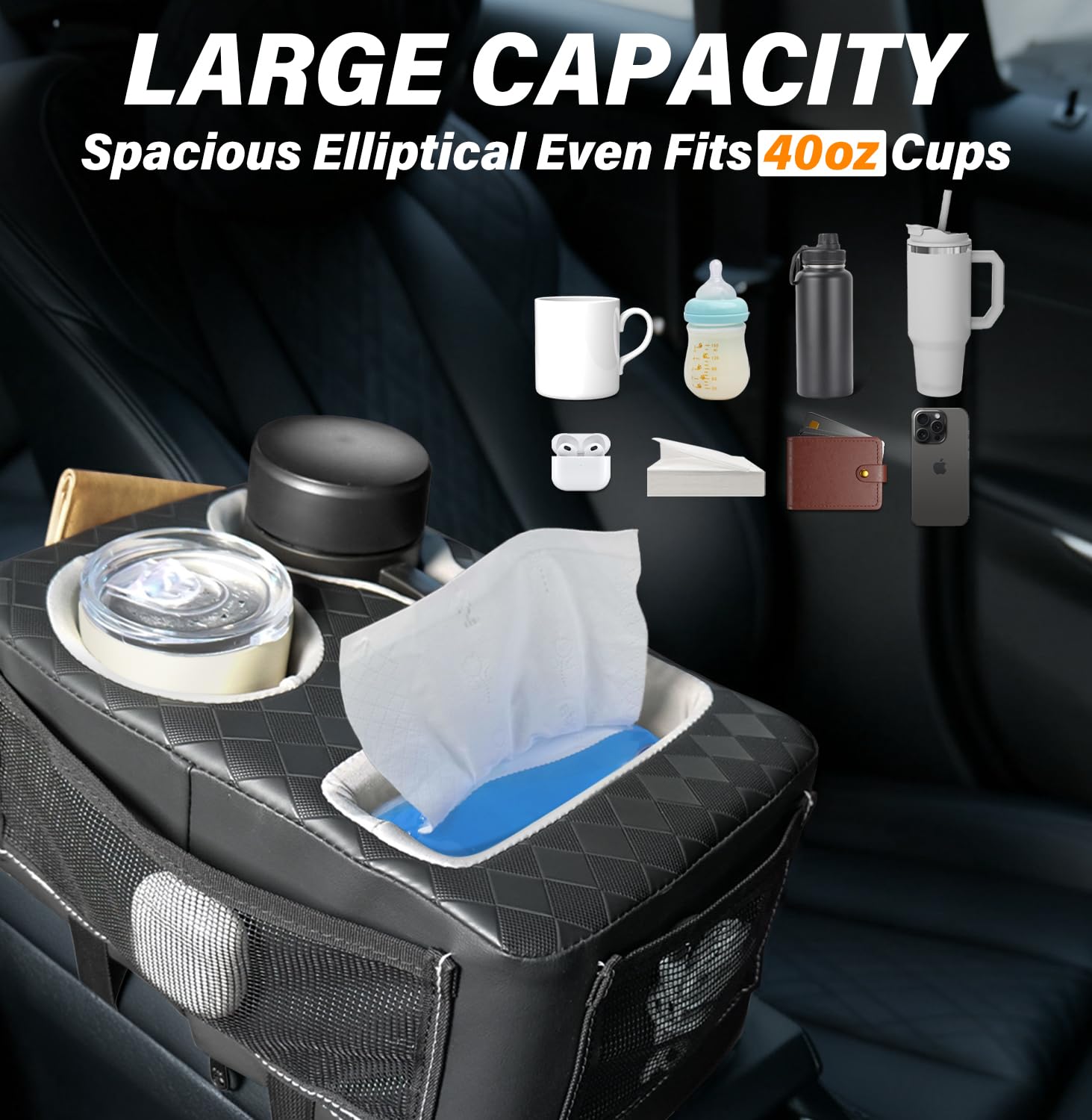 HmmtyRack deep cup holder detail showing 4-inch support to prevent spills