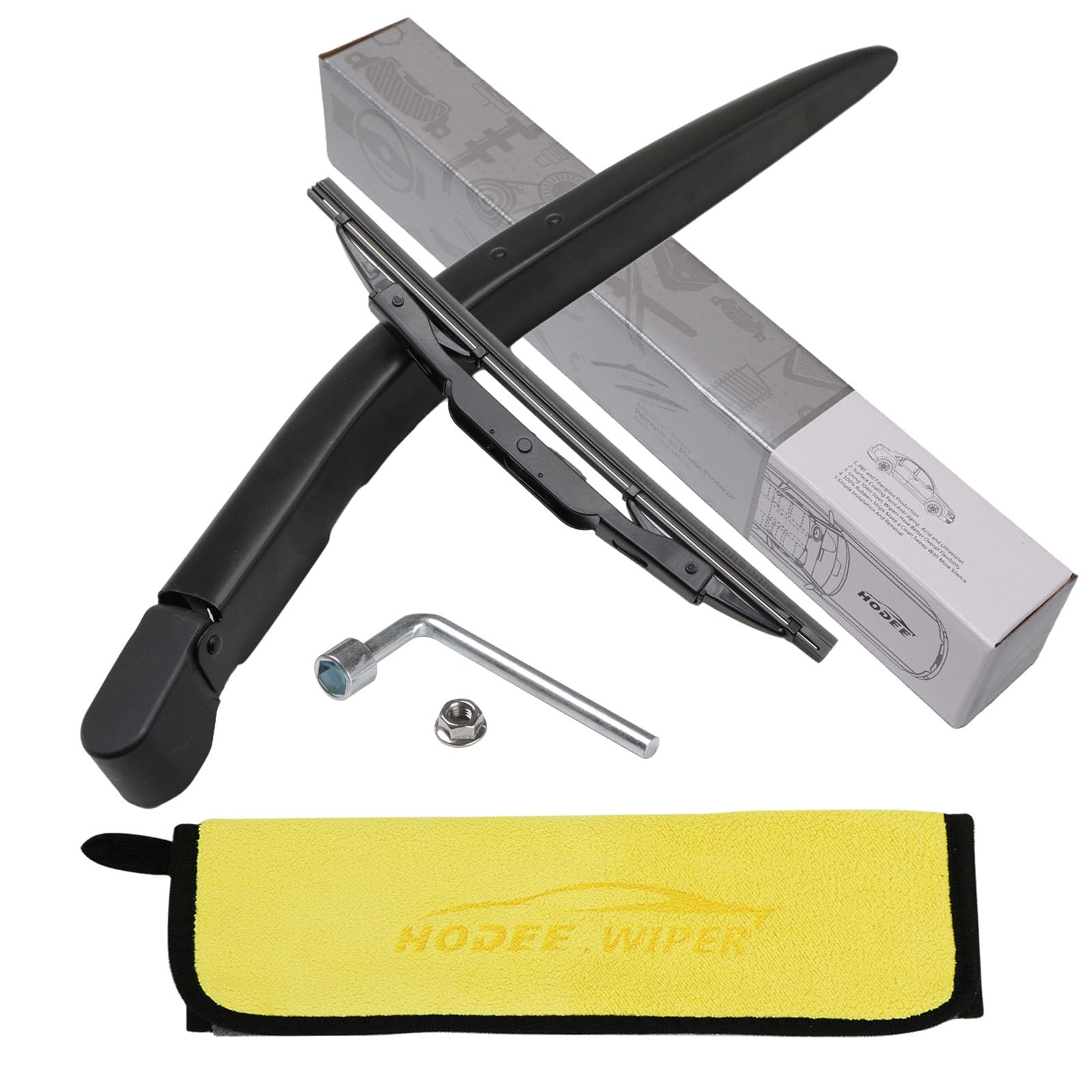 HODEE rear wiper assembly front view showing complete fit and ready installation benefit