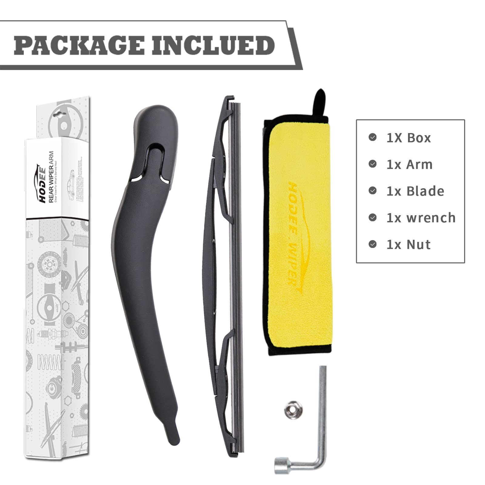 HODEE rear wiper next to ruler showing correct length and accurate fitment