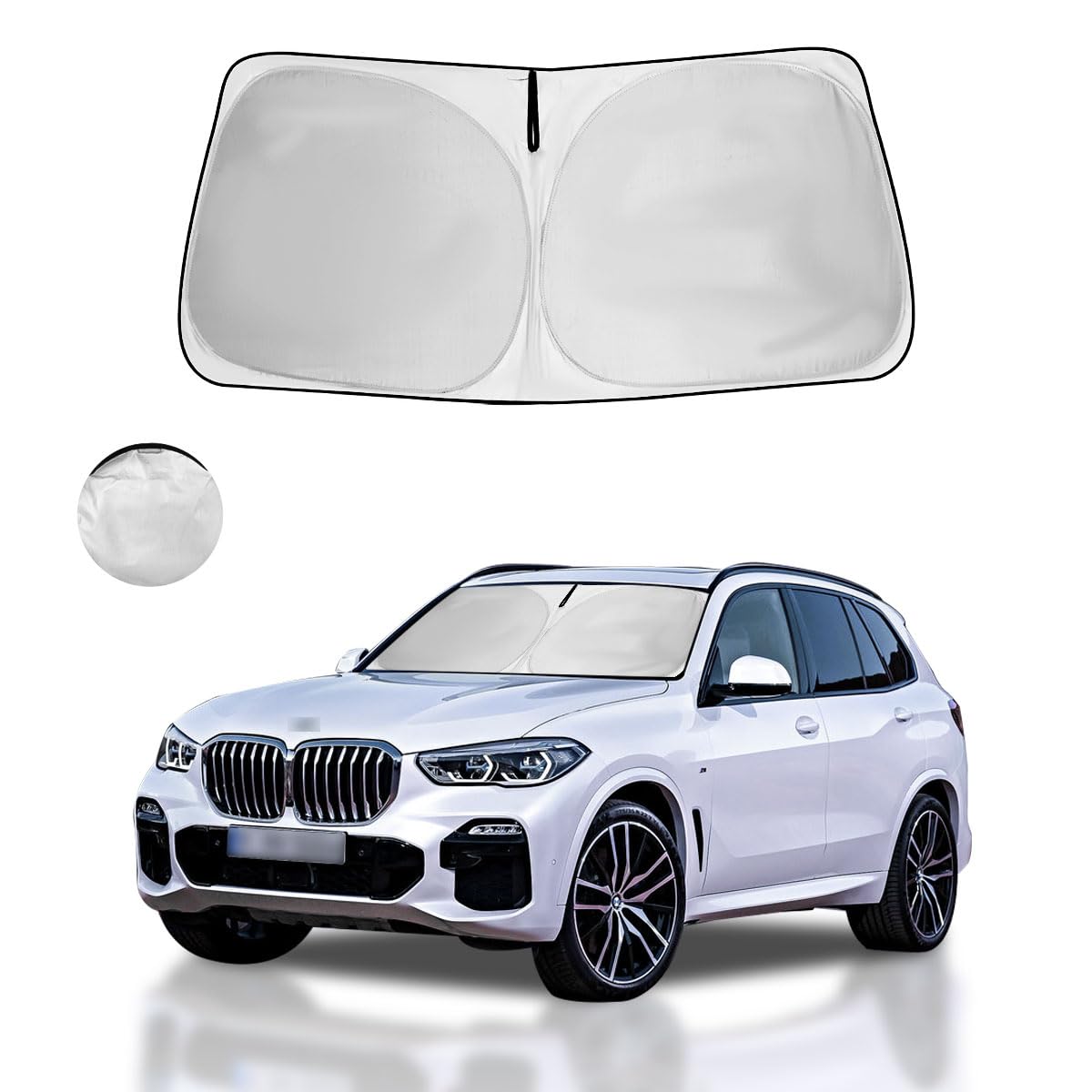 HOHUIGO front view of shade showing exact BMW X3 fit and full coverage benefit