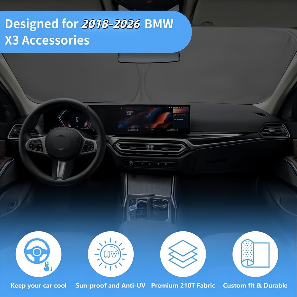 HOHUIGO sunshade in parked BMW X3 lifestyle scene highlighting heat protection benefit