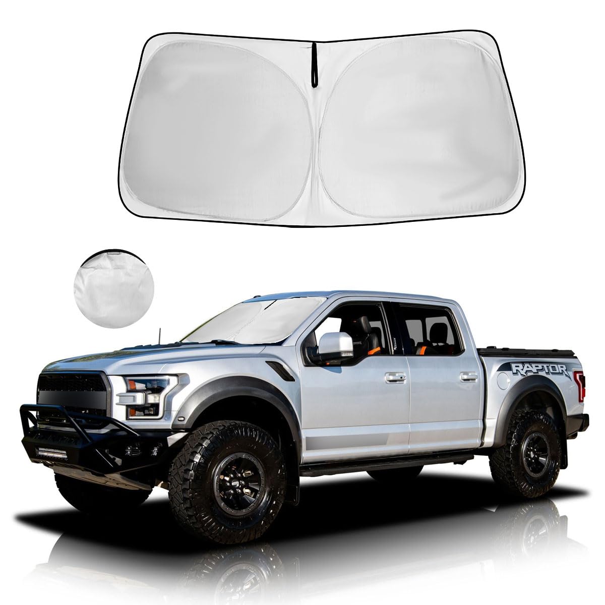 HOHUIGO front view of sunshade in packaging showing fit benefit