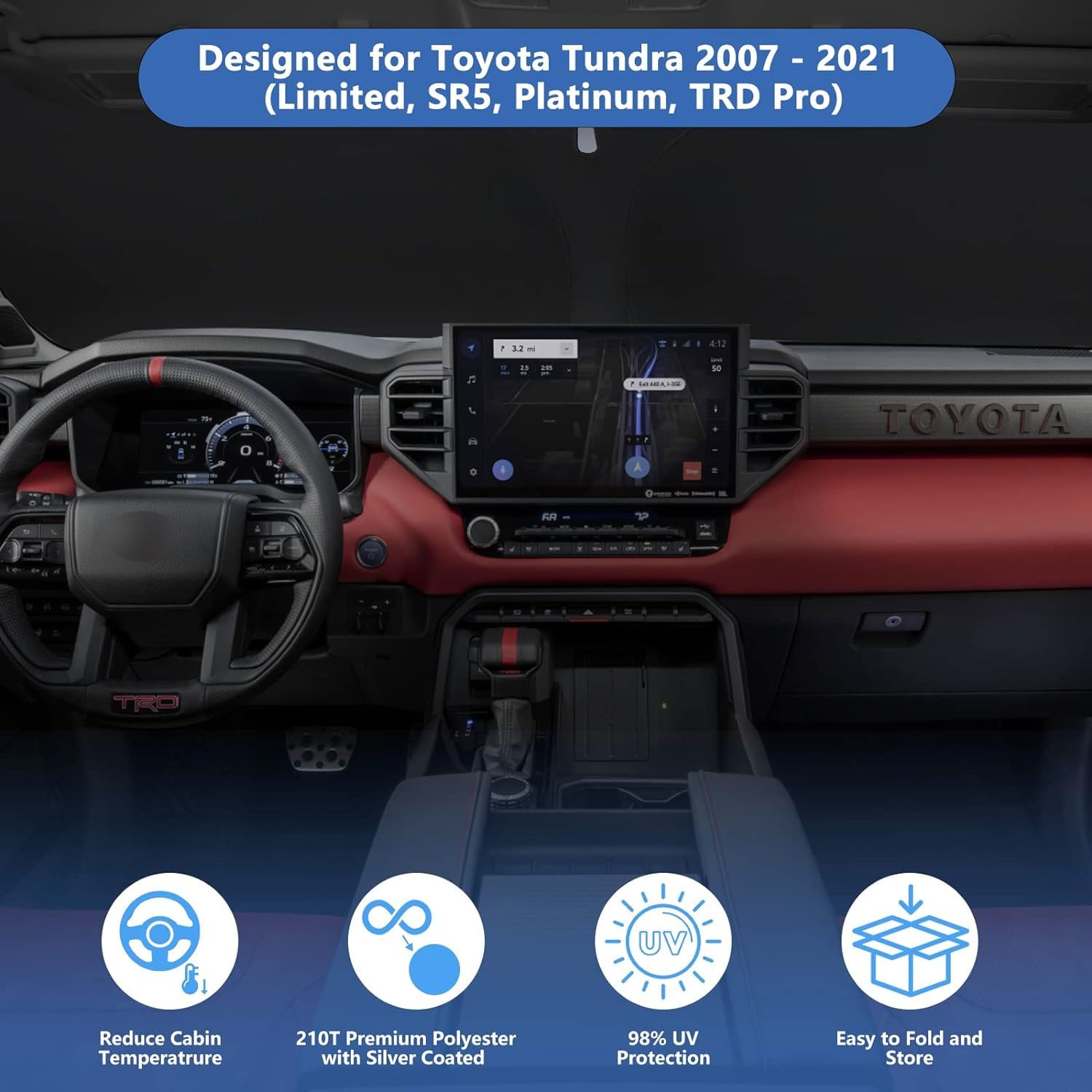 HOHUIGO installed in a Tundra showing dashboard coverage and cooler cabin benefit