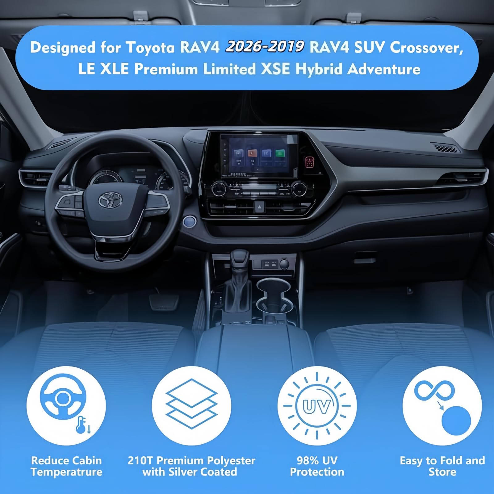 HOHUIGO lifestyle shot of parked RAV4 illustrating sun protection and interior safety