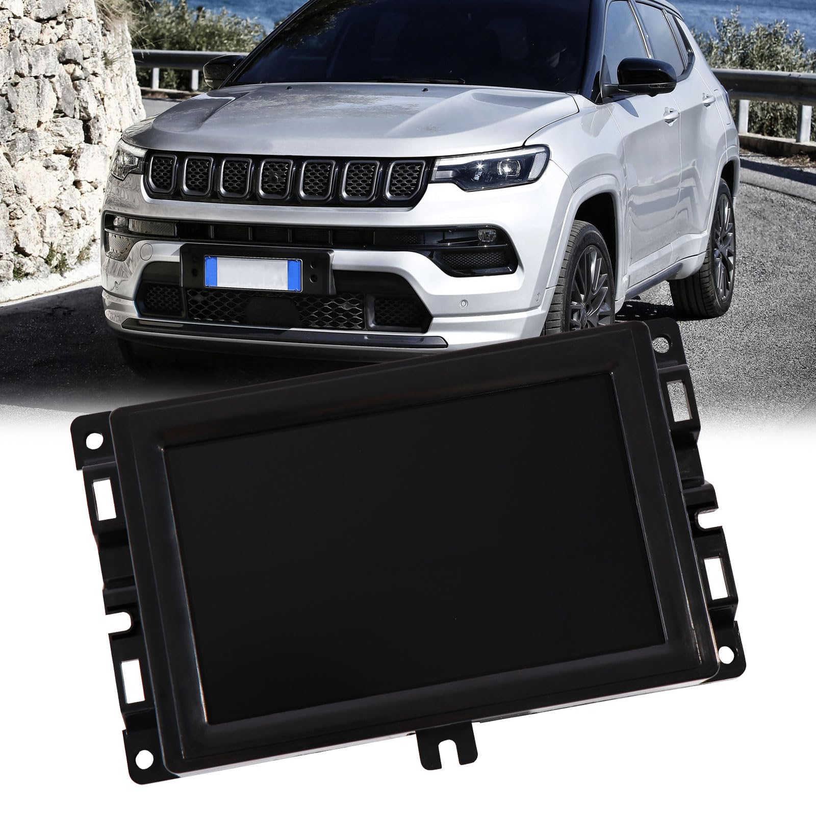 Hoiedt front view of 7-inch Uconnect display showing clear screen and exact fit benefit