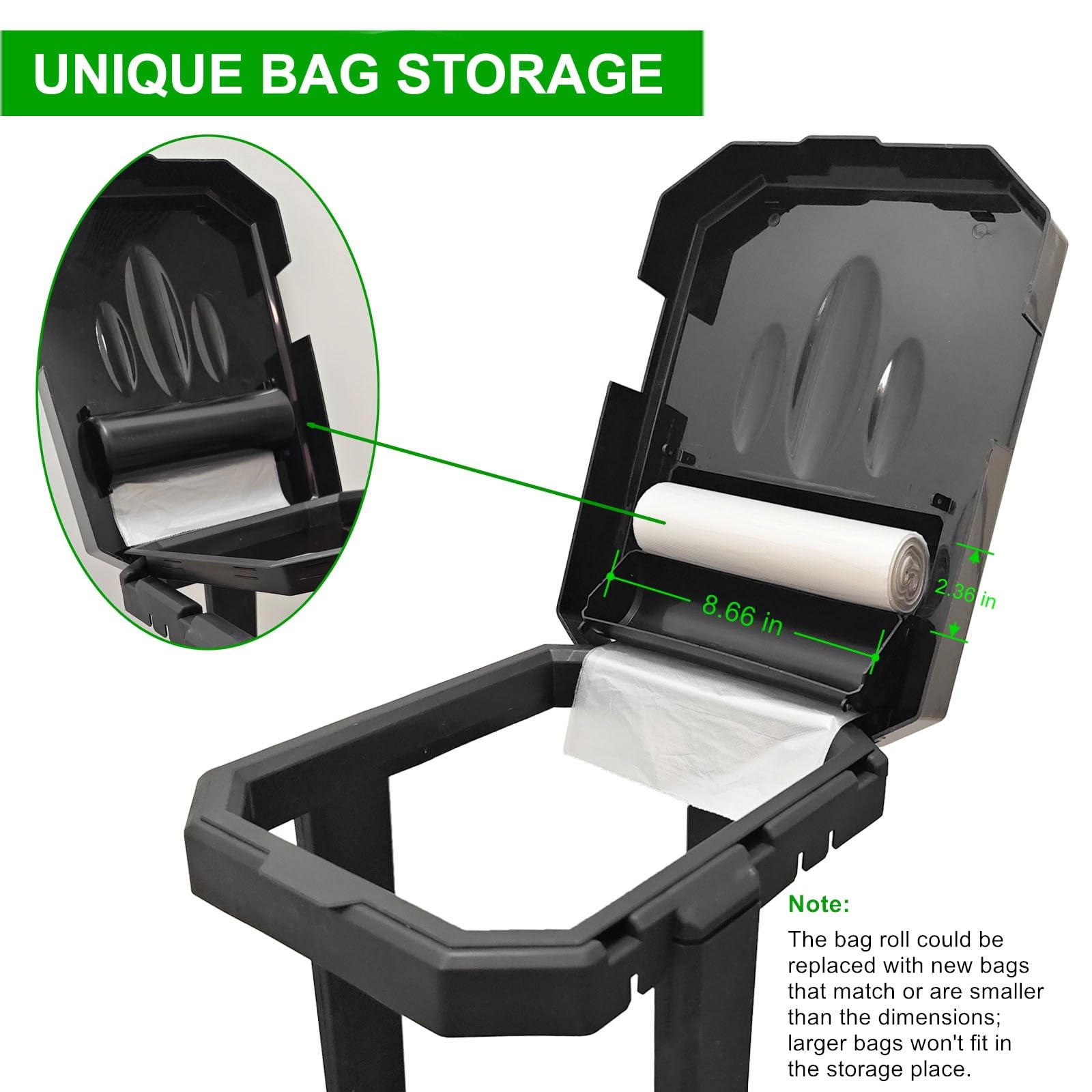 HolaKit inner compartment with 20 spare bags for on-hand replacements
