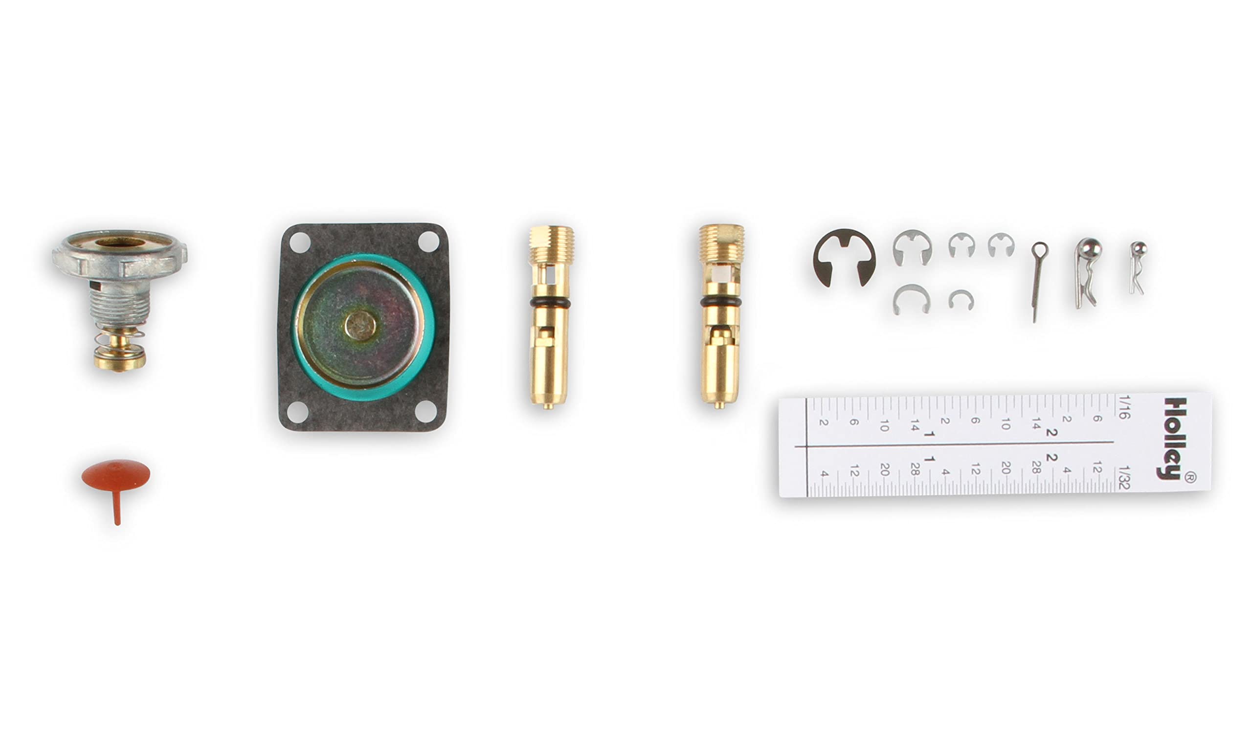 Holley kit in hand for scale showing compact comprehensive parts