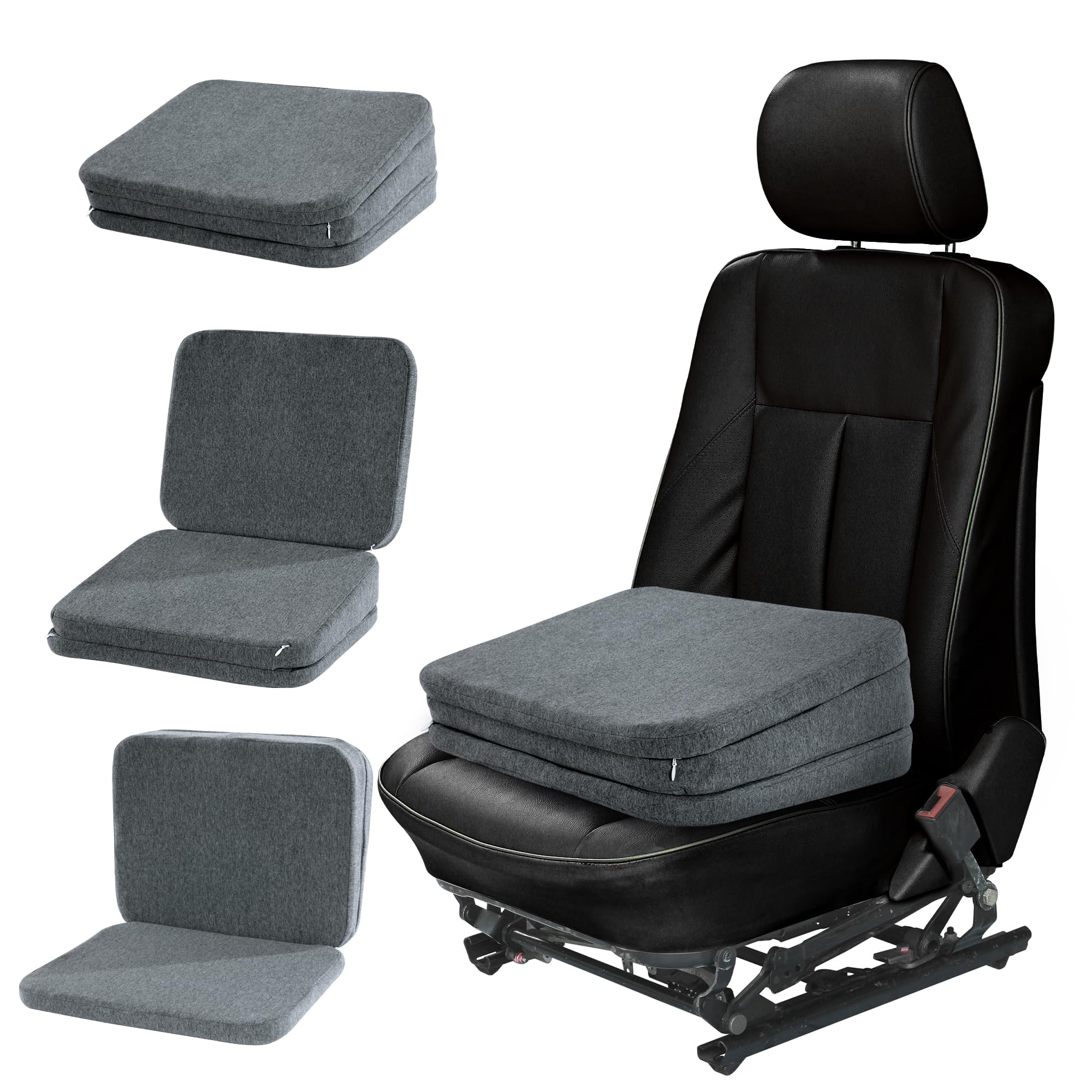 HOMBYS front view of booster seat cushion showing clean grey finish and compact shape for improved visibility