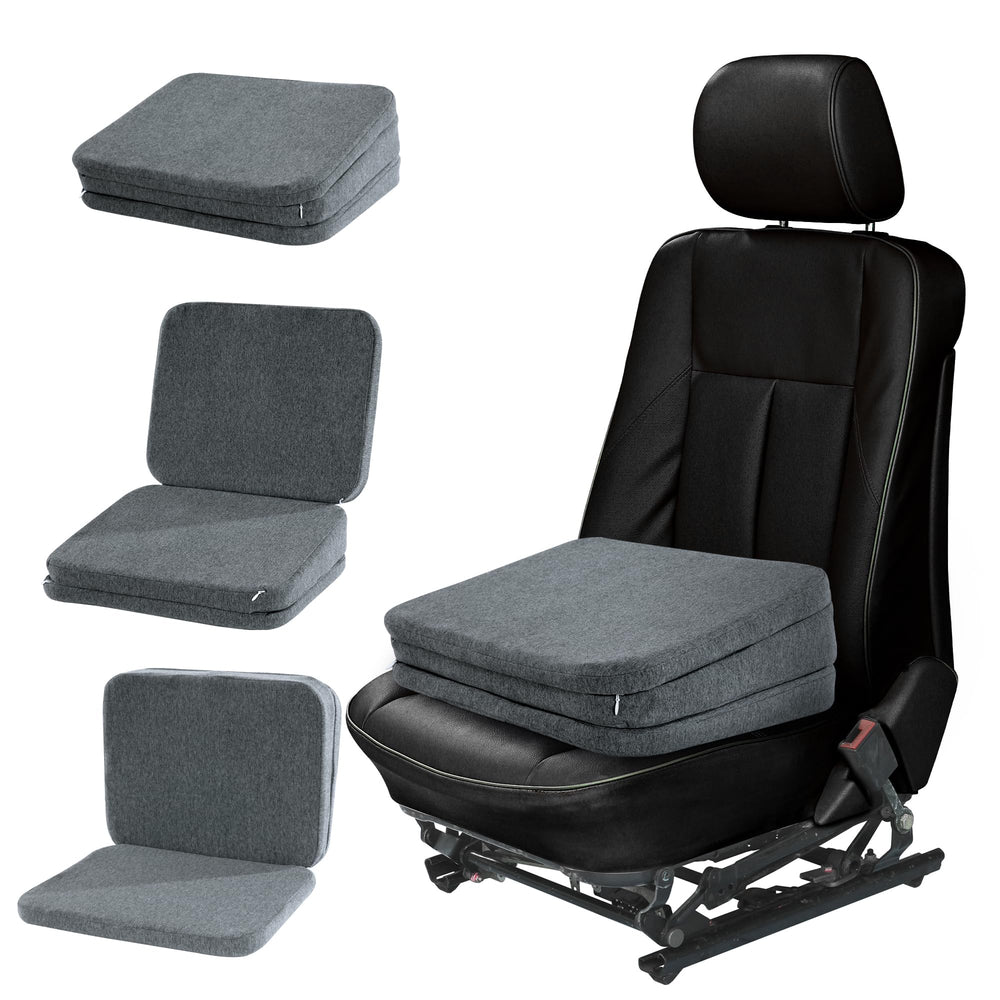 HOMBYS front view of booster seat cushion showing clean grey finish and compact shape for improved visibility