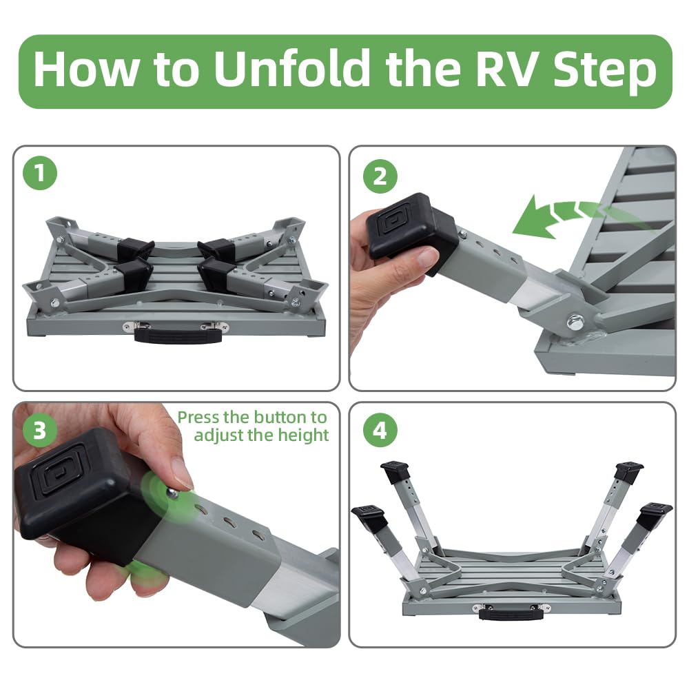 Homeon Wheels step stool in use at an RV entrance providing safer footing