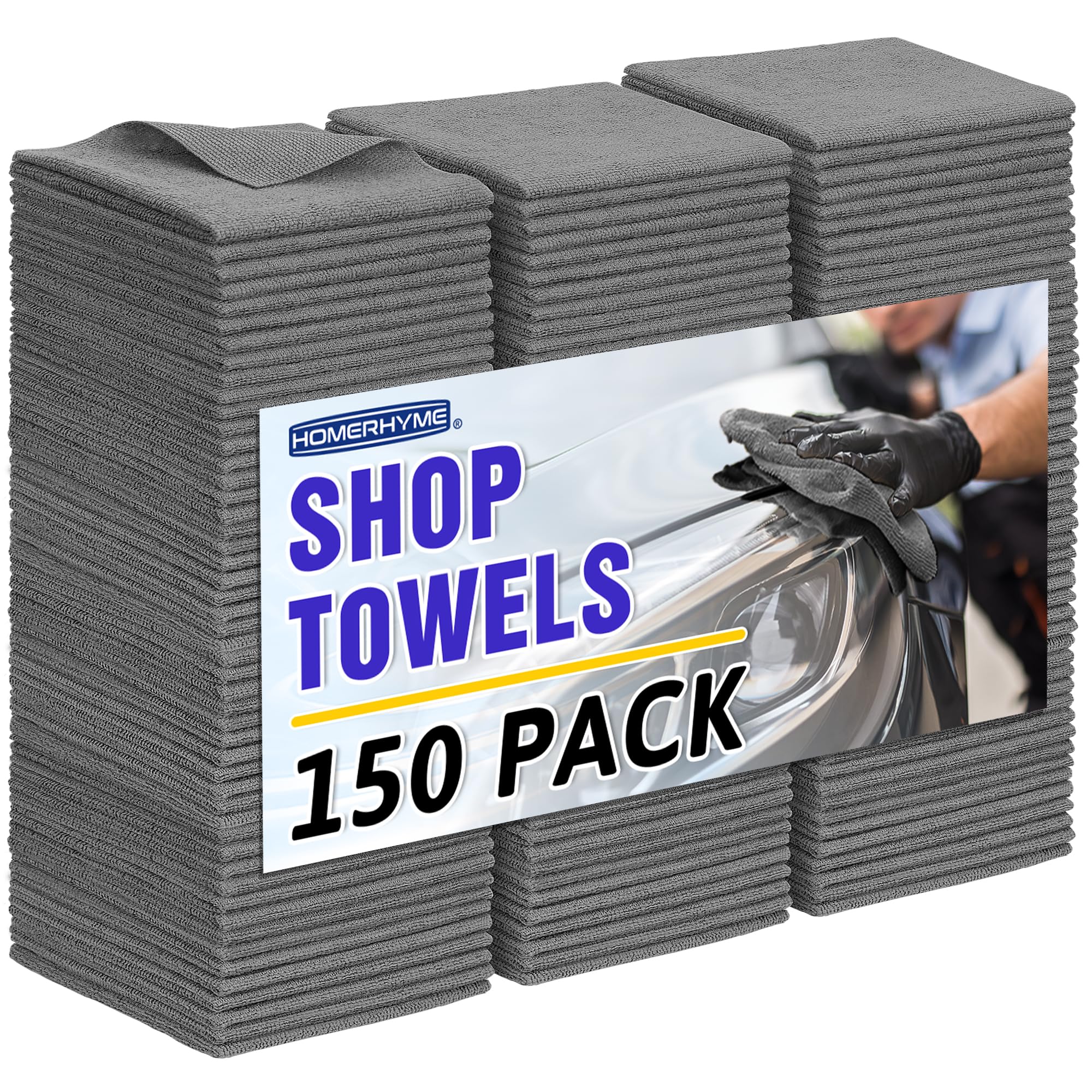 HOMERHYME front packaging showing 150-count grey cloths and compact seal