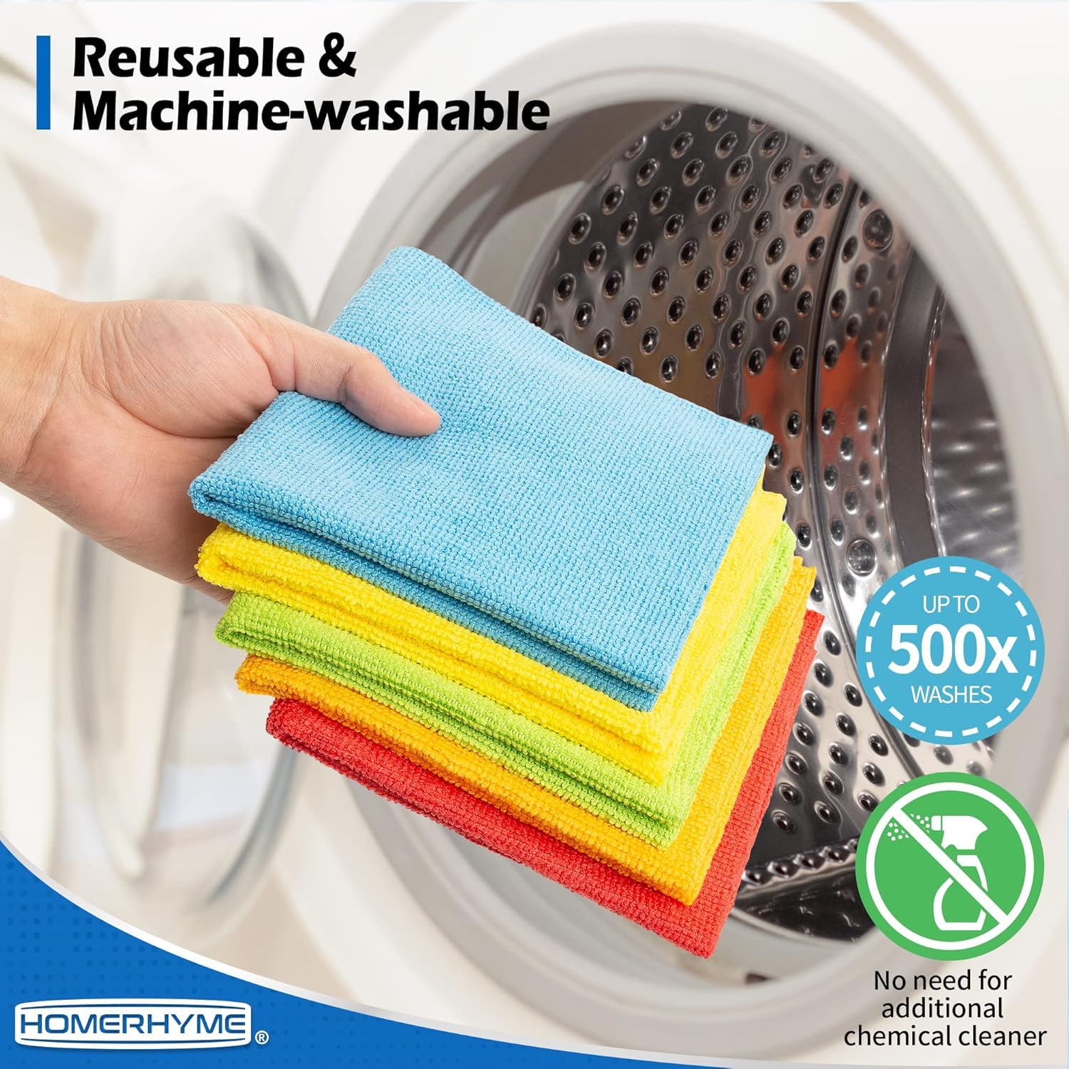 HOMERHYME stacked towels indicating bulk supply and cost-saving benefit