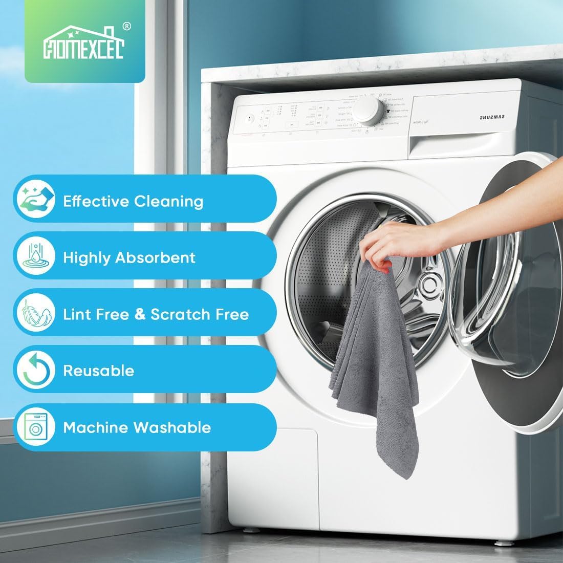 HOMEXCEL towels in garage kit for organized, efficient cleaning