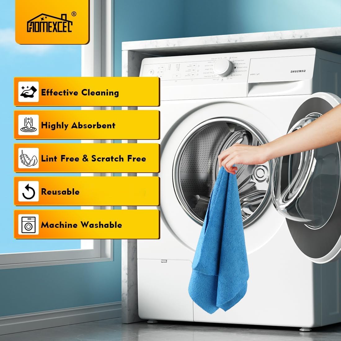 HOMEXCEL towel in kitchen demonstrating multi-surface versatility