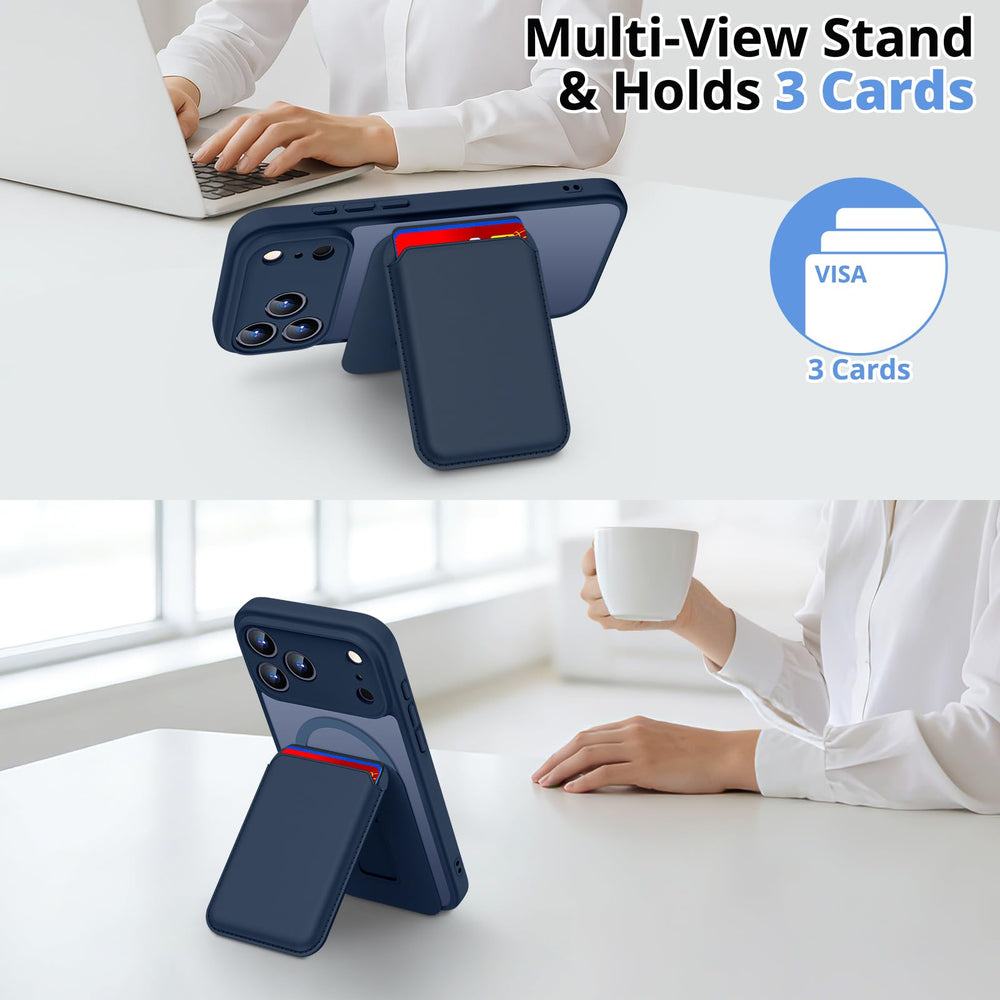 Homstect detachable MagSafe wallet attached showing secure magnetic hold
