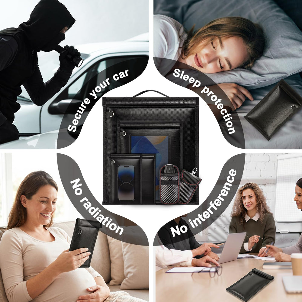 HONGDDY lifestyle image of traveler using a Faraday pouch showing privacy protection