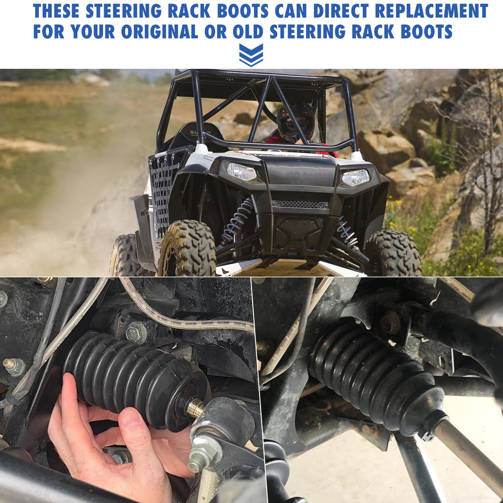 HOOTO steering boot on Polaris off-road vehicle demonstrating rugged protection benefit