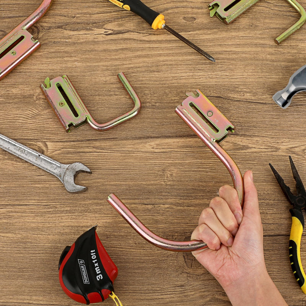 Hoowen hooks in a garage showing tidy storage and easy access