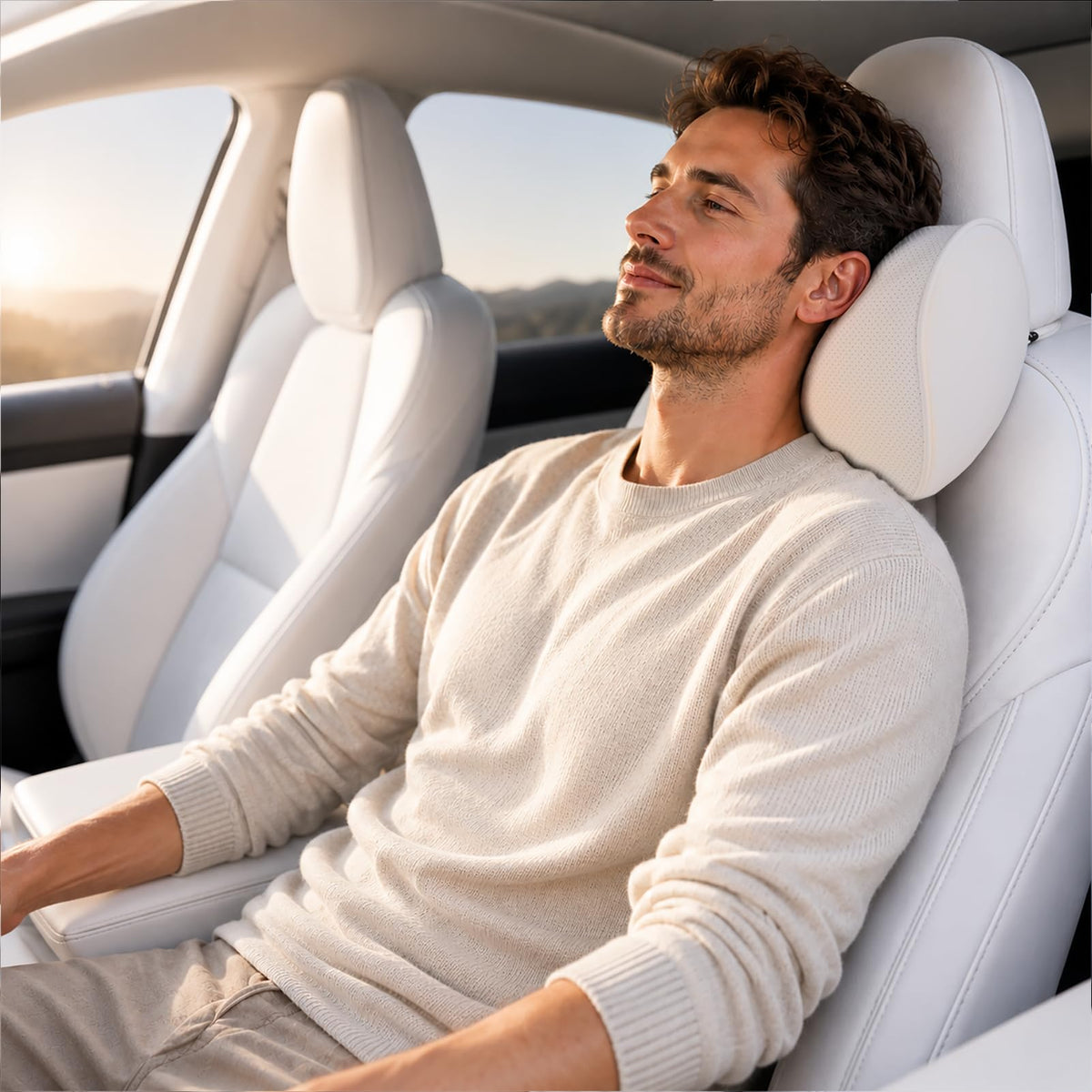 HOPON front view headrest pillow showing compact ergonomic shape and clean finish