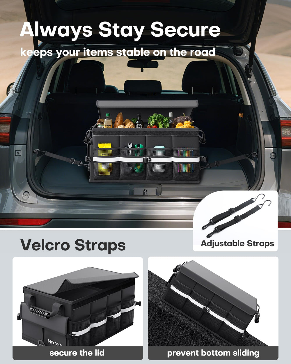 HOTOR covered front pocket safeguarding small items like keys and tools
