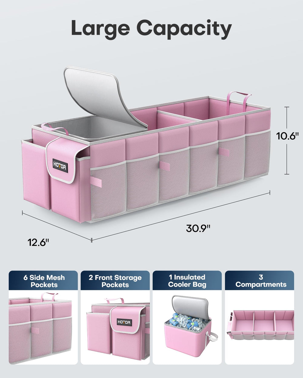 HOTOR detachable 23L cooler bag outside the organizer for portable chilled storage