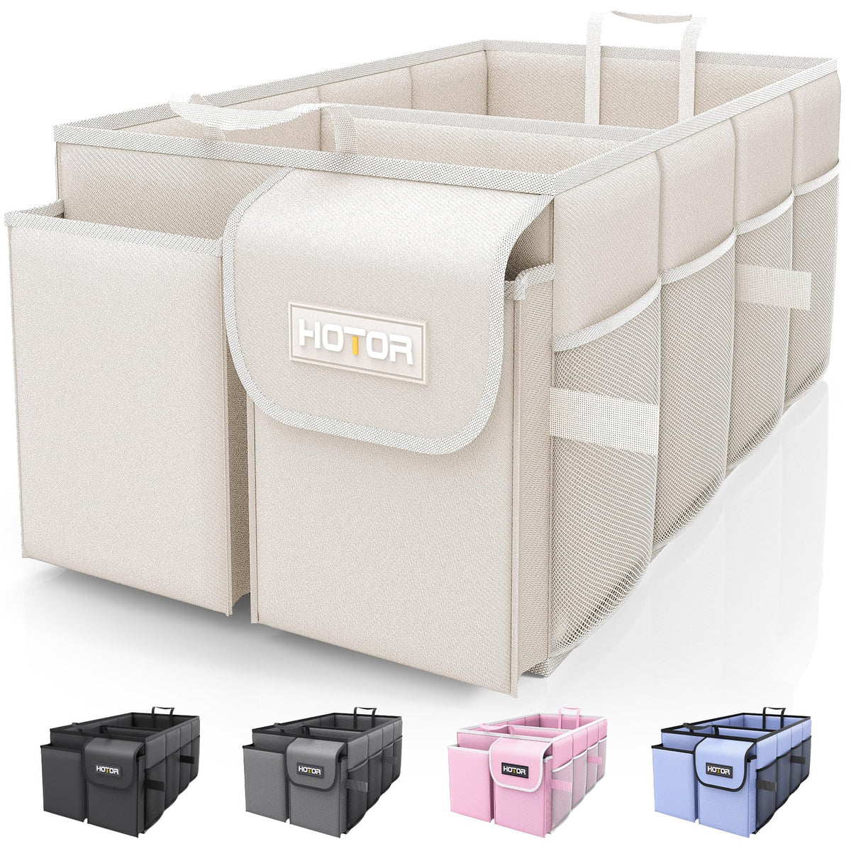 HOTOR front view showing organizer shape and branding, tidy storage benefit