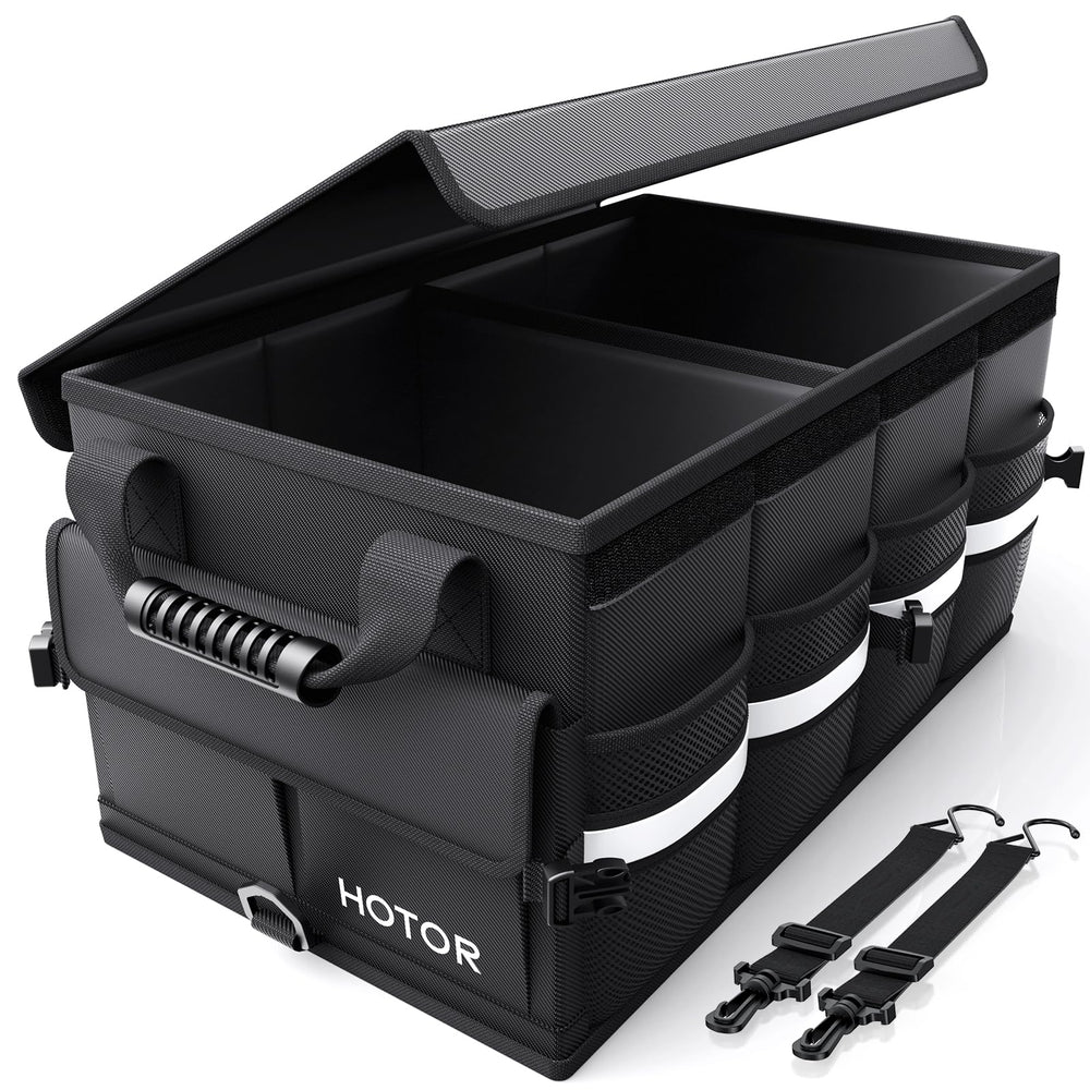 HOTOR front view open showing two roomy compartments for organized storage