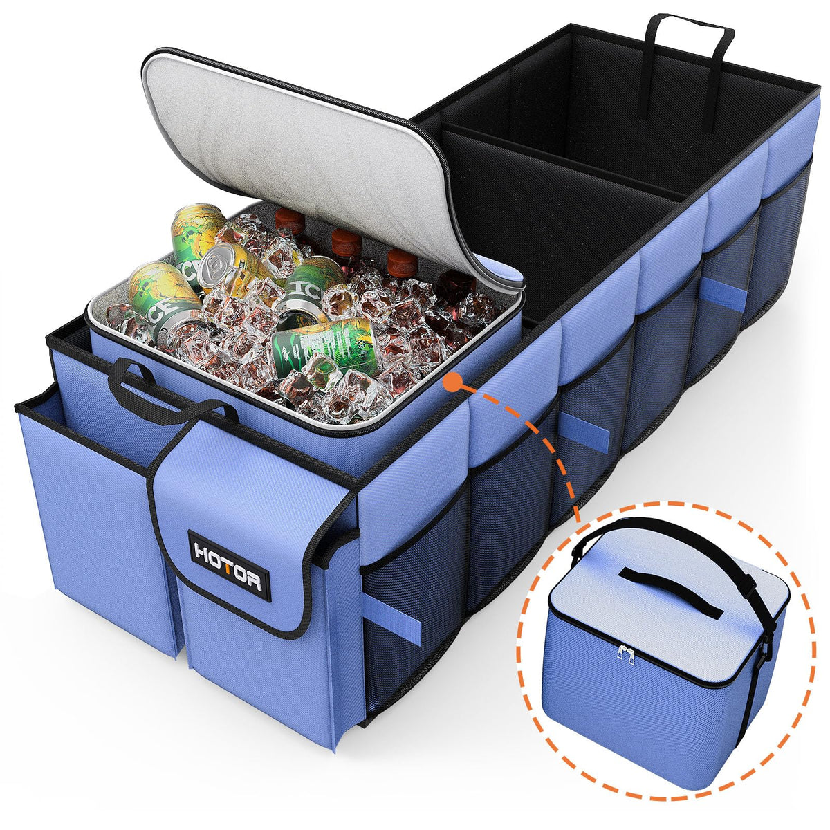 HOTOR front view of packed organizer showing compartments and neat storage
