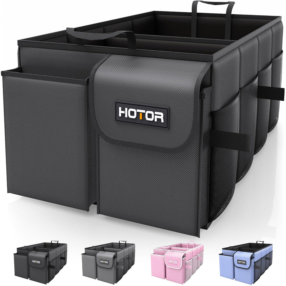 HOTOR front view of trunk organizer showing tidy storage benefit