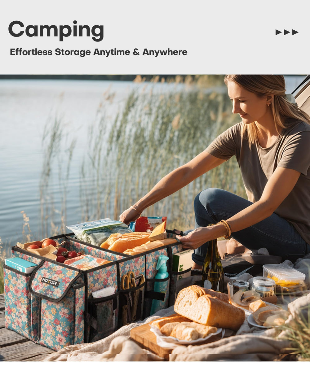 HOTOR in SUV trunk with groceries illustrating secure transportation