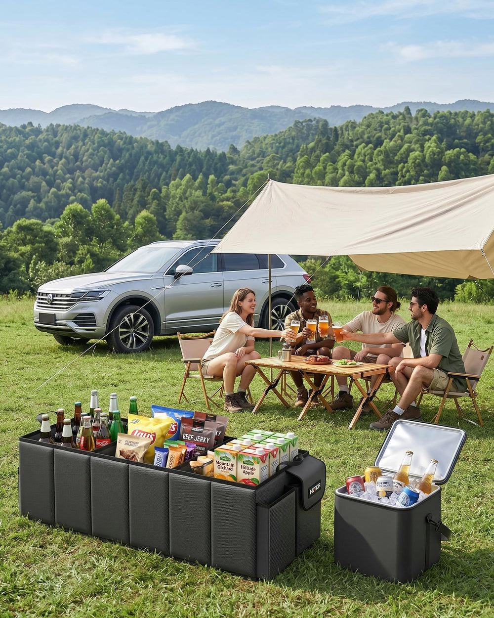 HOTOR installed in a car trunk with groceries to prevent shifting