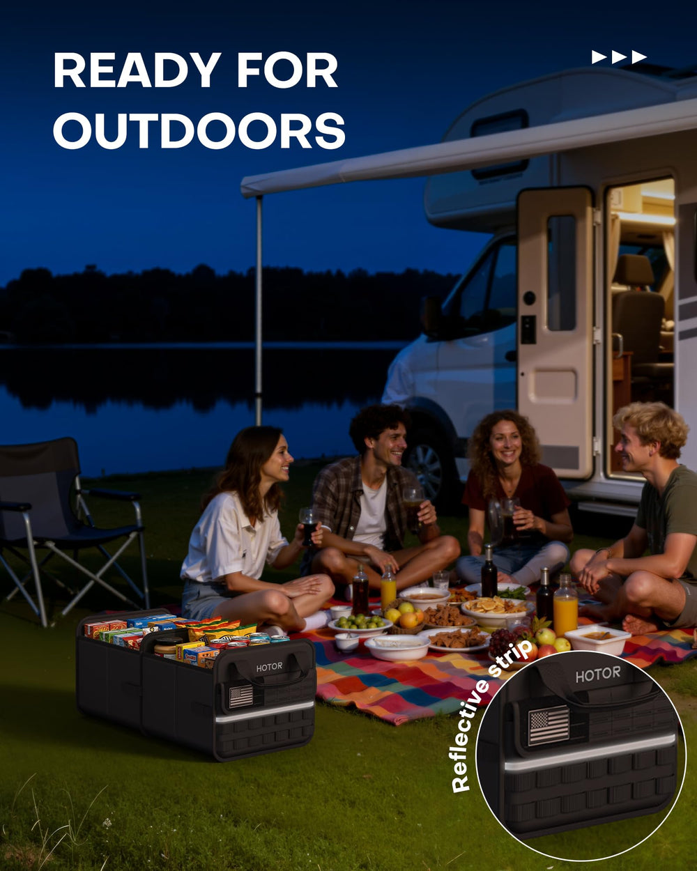 HOTOR inside trunk organizing groceries and camping gear efficiently