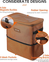 HOTOR detail of four magnetic snaps securing trash liners for quick bag changes