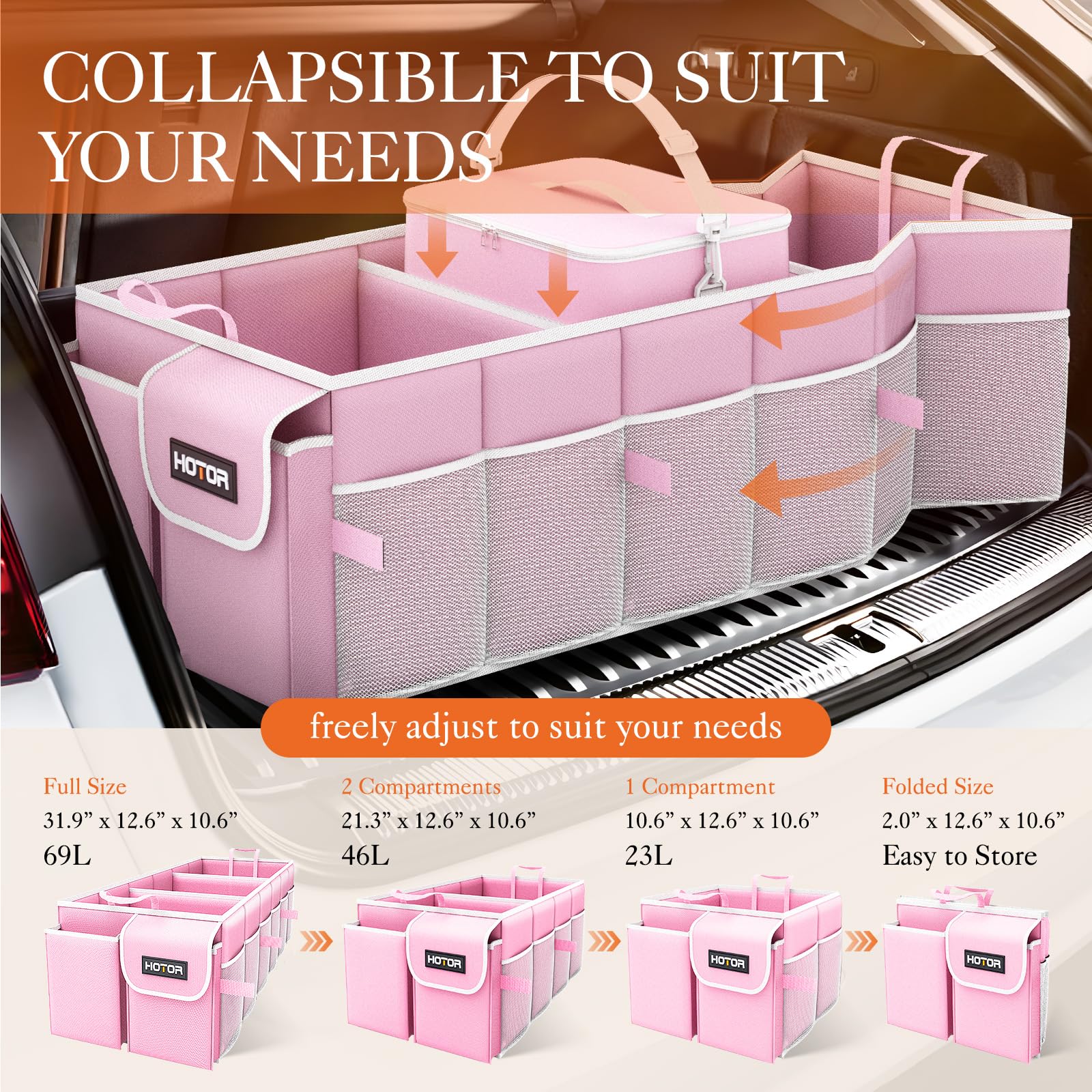HOTOR mesh and side pockets holding small items for fast access and organization