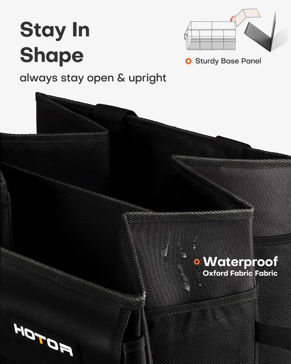 HOTOR mesh pocket detail holding small items for visible organization