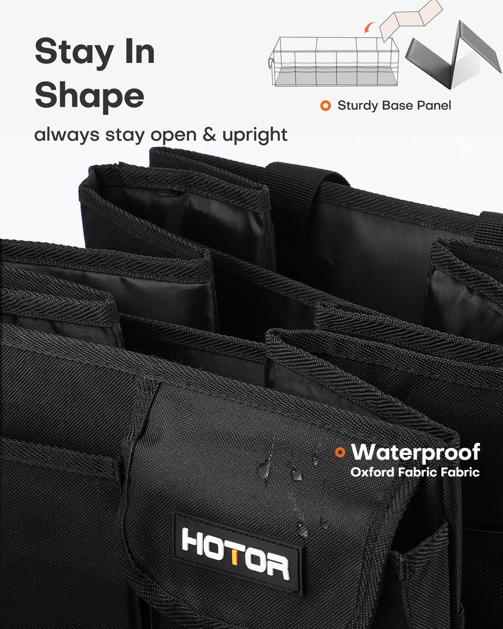 HOTOR mesh pocket detail with elastic trim for easy-access storage of small items