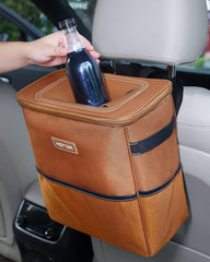 HOTOR open top showing roomy capacity holding wrappers and bottles for clutter control
