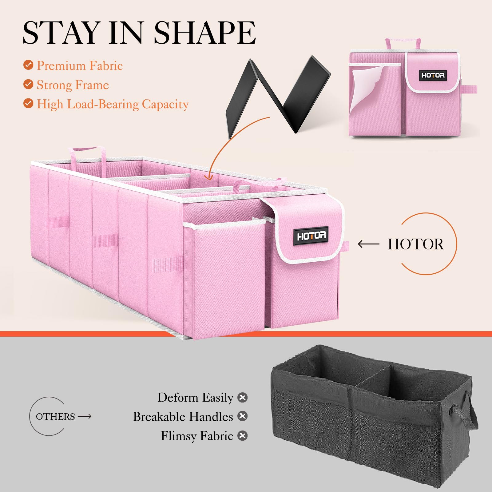HOTOR organizer loaded in SUV trunk keeping groceries and gear firmly in place