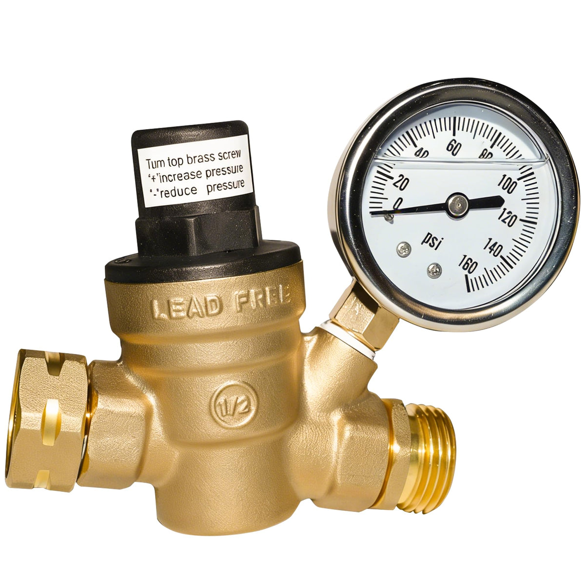 Hourleey regulator front view showing brass body and gauge for durable pressure control